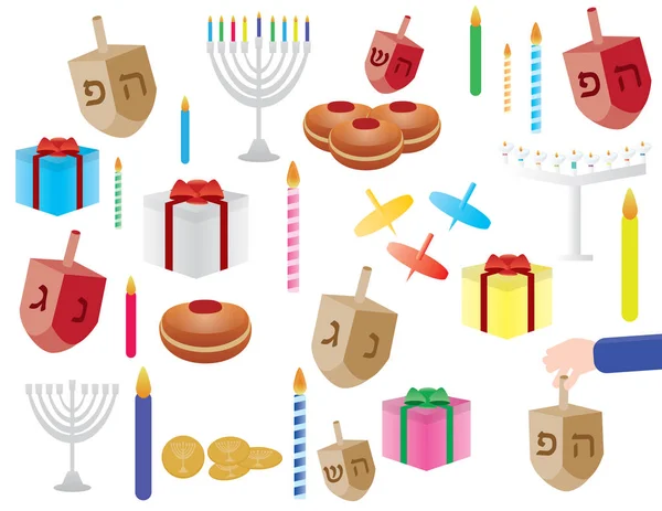 Renk Hanukkah cliparts kümesi — Stok Vektör