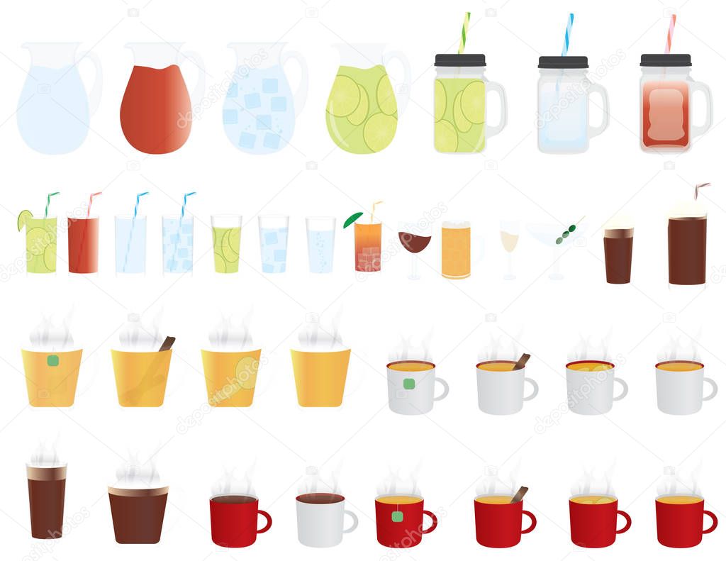 set of cold and hot drinks icons