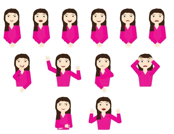 Conjunto de mujeres jóvenes mostrando emociones — Vector de stock