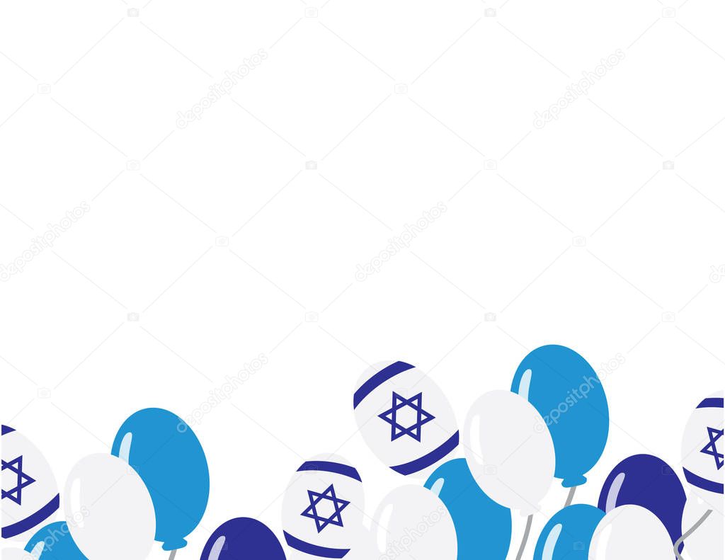 Israeli flag balloons on white background - Israel independence day background