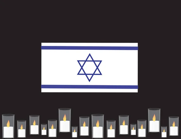 Bandeira do dia memorial de Israel. Bandeira azul e branca, velas memoriais — Vetor de Stock