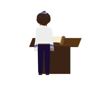 Yahudi çocuk Bar mitzvah, Kipa ve Tevrat okuma şalıma Yahudi çocuk için öğrenme