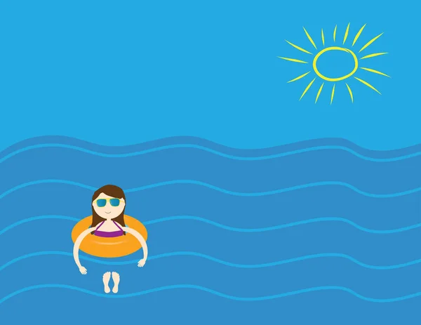 Fondo de verano. Chica joven flotando en el mar — Vector de stock