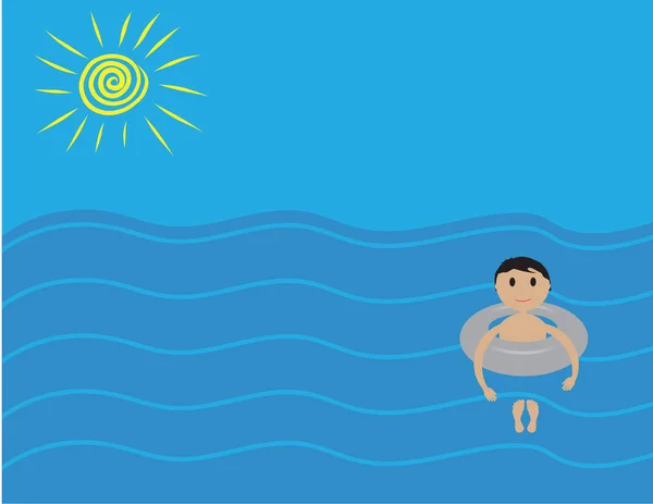 Summer background. Young boy floating in the sea — Stock Vector