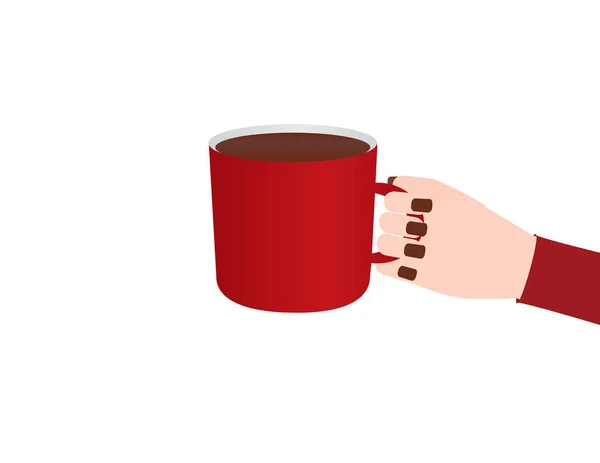 Mujer mano sosteniendo taza de café rojo — Archivo Imágenes Vectoriales