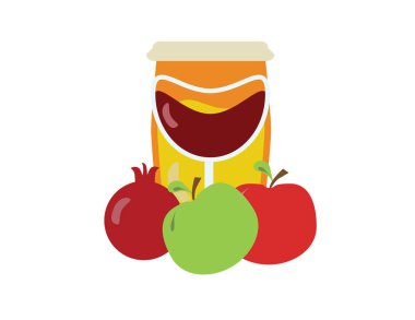 Meyve, bal ve şarap Rosh Hashana Yahudi bayramı afiş arka plan