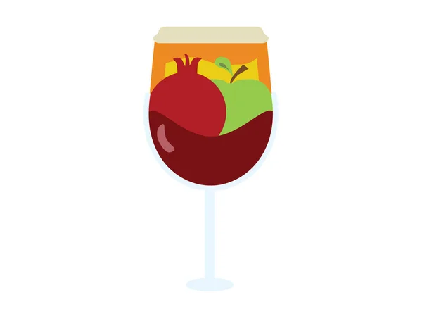 Pomegranate, Green apple and honey in wine glass vector icon isolated — Stock Vector