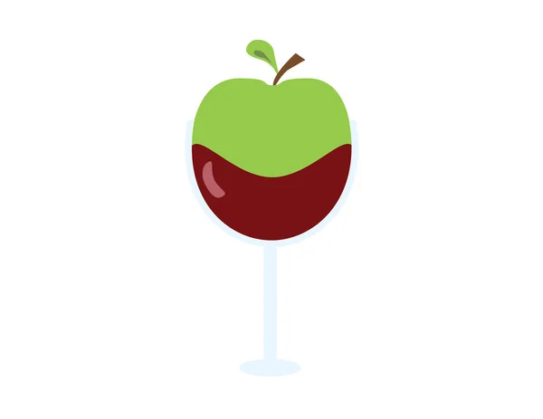 Зеленое яблоко в бокале вина векторный значок изолирован — стоковый вектор