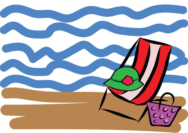 Hand drawn summer beach vacation color illustration — Stock Vector
