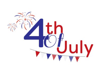 4 Temmuz başlık bayrakları ve izole havai fişek ile