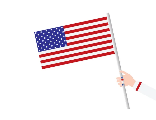 Γυναίκα χέρι που κρατά Usa σημαία σε λευκό φόντο — Διανυσματικό Αρχείο