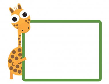 Yeşil kare tutan sevimli zürafa çizgi film