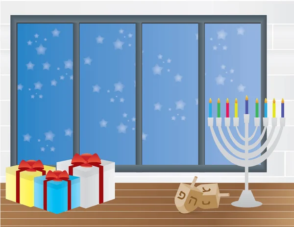 Hannukah background with window and stars — Stock Vector