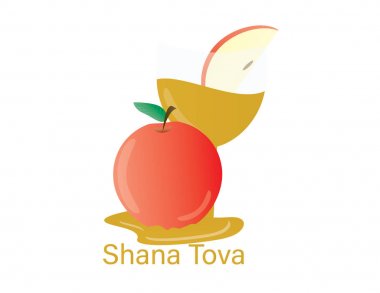 Yahudi yeni yıl tebrik afiş. Bal ve Kırmızı elma ile Shana Tova metin, şarap cam