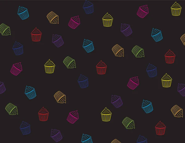 Padrão de bolo de muffin colorido no fundo preto —  Vetores de Stock