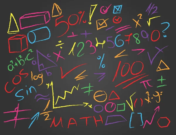 Hand drawn color math symbols on blackboard — Stock Vector