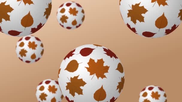 White Balls Brown Fall Leaves Pattern Floating Brown Background — Stock Video