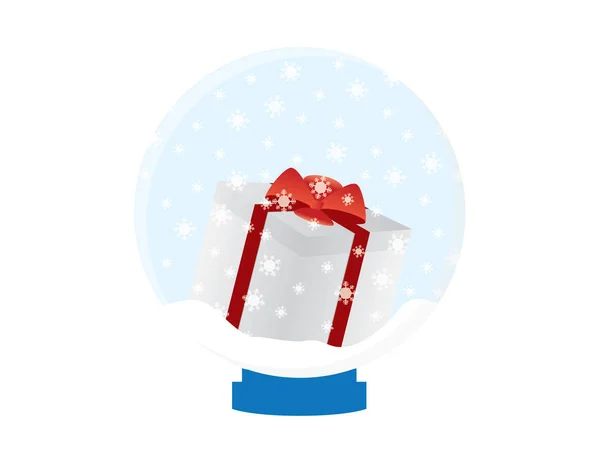 Scatola regalo rossa bianca in un globo di neve — Vettoriale Stock