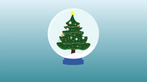 Kar Küresi Nde Noel Ağacı Ile Animasyon Mutlu Noeller — Stok video
