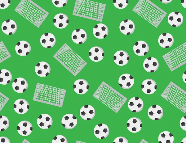 White Black Green Football Soccer Balls and Goals Gates Pattern — Stock vektor