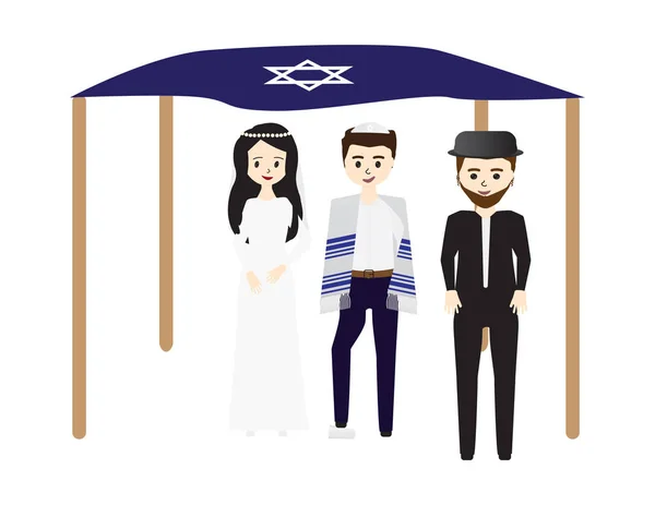 Yahudi Gelini, Damat Cam Kırıyor, Chuppah ve Beyaz Arkaplanda Haham