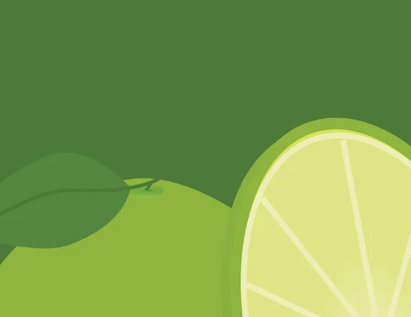 Green Lemon and Lemon Slice on Green Background — Stock vektor