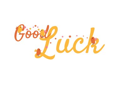 Beyaz Arkaplanda Kuşlar ve Çiçeklerle İyi Şanslar