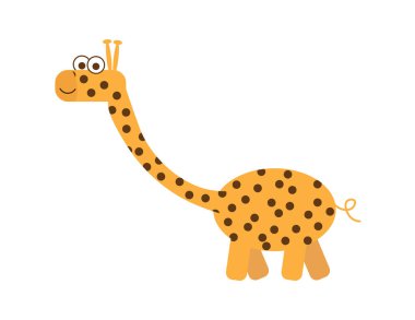 Büyük Gözlü Şirin Turuncu Zürafa ve Beyaz Arkaplanda Kahverengi Noktalar