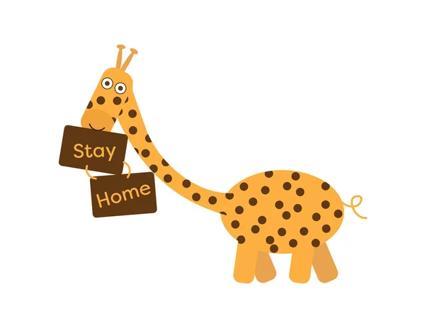 Bonito Cartoon Girafa Segurando Ficar Home Sign — Vetor de Stock