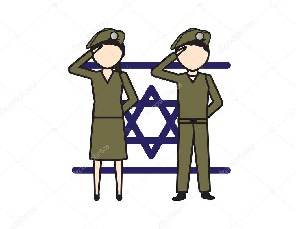 Two Soldiers Salutes With Israeli Flag on The Background