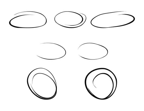 Set Black Hand Drawn Thin Circles White Background — Stock Vector