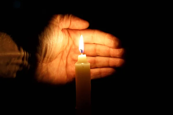 Palm Protects Candle — Stock Photo, Image