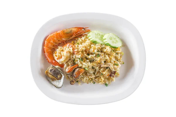 Healthy food. Seafood fried rice in bowl. — Stock Photo, Image