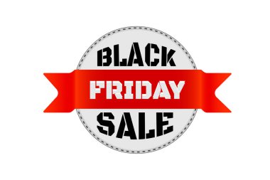 Siyah Cuma satış konsepti. beyaz zemin üzerine kırmızı kurdele ve gri daire afiş. Vektör çizim tasarım. Eps10