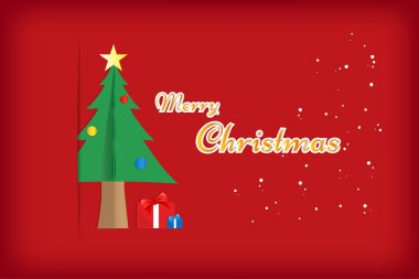 Neşeli Noel kavramı kırmızı renk arka plan üzerinde. Vektör çizim tasarım. Eps10