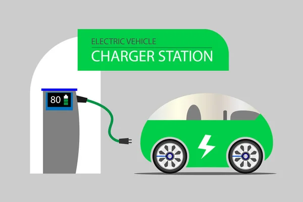 Borne Recharge Électrique Véhicule Une Voiture Électrique Verte Concept Véhicule — Image vectorielle