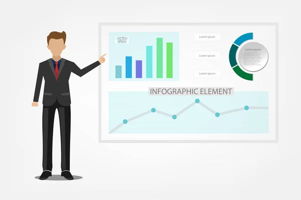 商业人做一个演示与图表 图表统计和业务分析 矢量插画设计 Eps10 — 图库矢量图片
