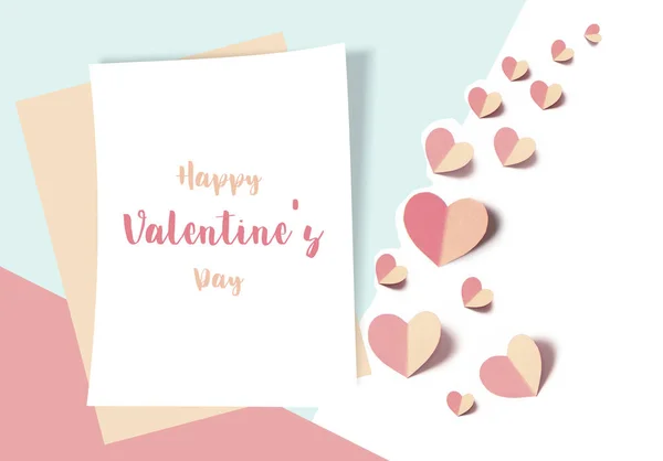 Valentines day card concept, Pink hearts and white paper. — 스톡 사진