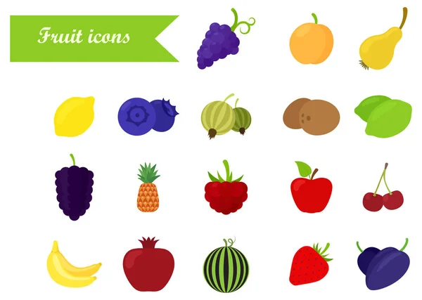 Conjunto de iconos de frutas coloridas — Vector de stock