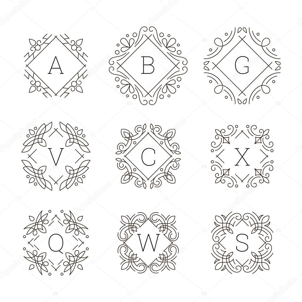 ornament elements and monogram letters