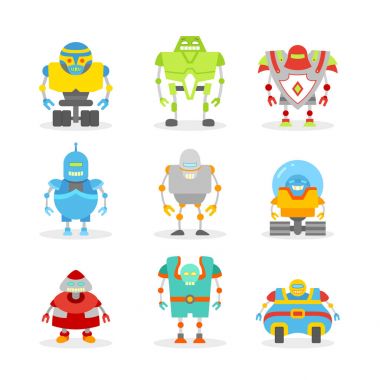 Farklı çizgi film robotlar kümesi