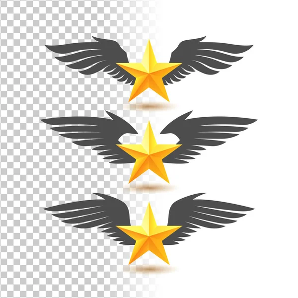 Goldene Sterne mit Flügeln verziert — Stockvektor