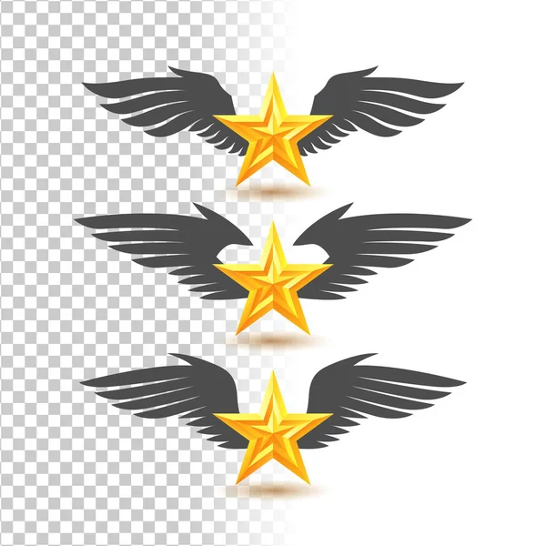 Goldene Sterne mit Flügeln verziert — Stockvektor