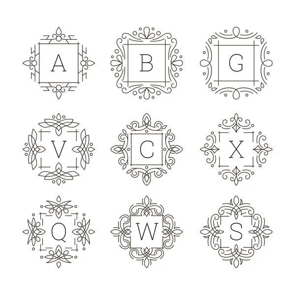 Ornament elements and monogram letters — Stock Vector