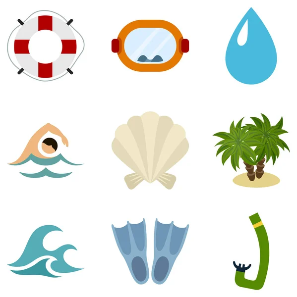 Conjunto de iconos del mar y la natación — Archivo Imágenes Vectoriales