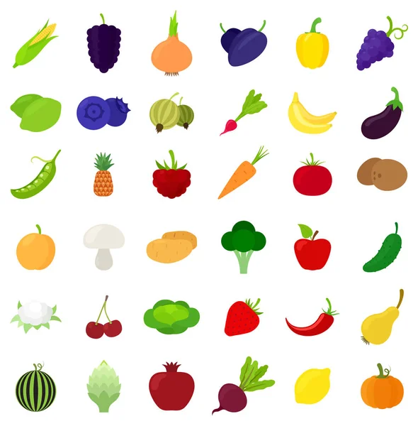 Conjunto de diferentes frutas y verduras iconos — Vector de stock