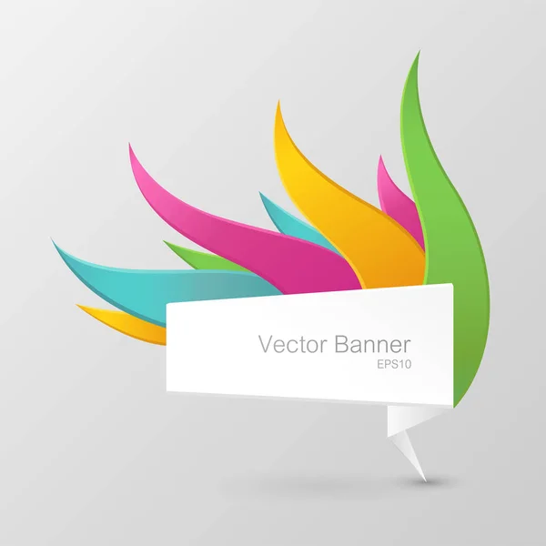 Bannière blanche décorée de rubans de couleur — Image vectorielle