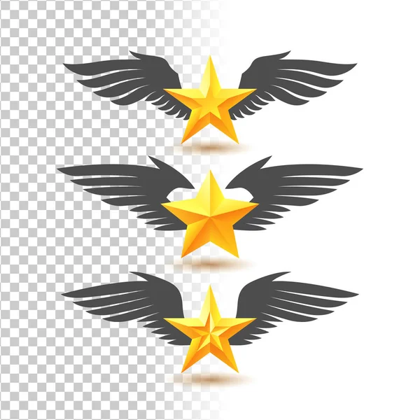 Zlaté hvězdy s křídly — Stockový vektor