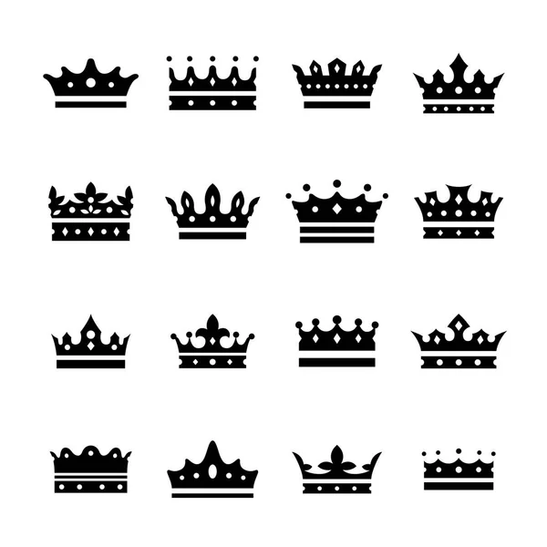 Set of black crown icons — Stock Vector