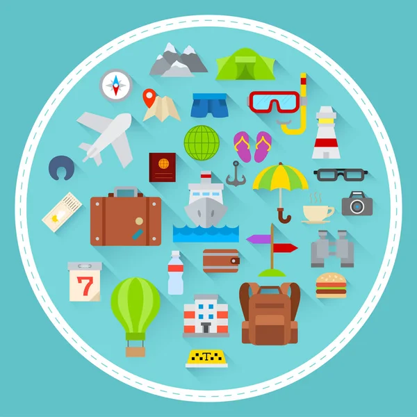 Set van pictogrammen van het toerisme en reizen — Stockvector